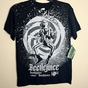 Beetlejuice Beetlejuice Black and White Short Sleeve Large Tee